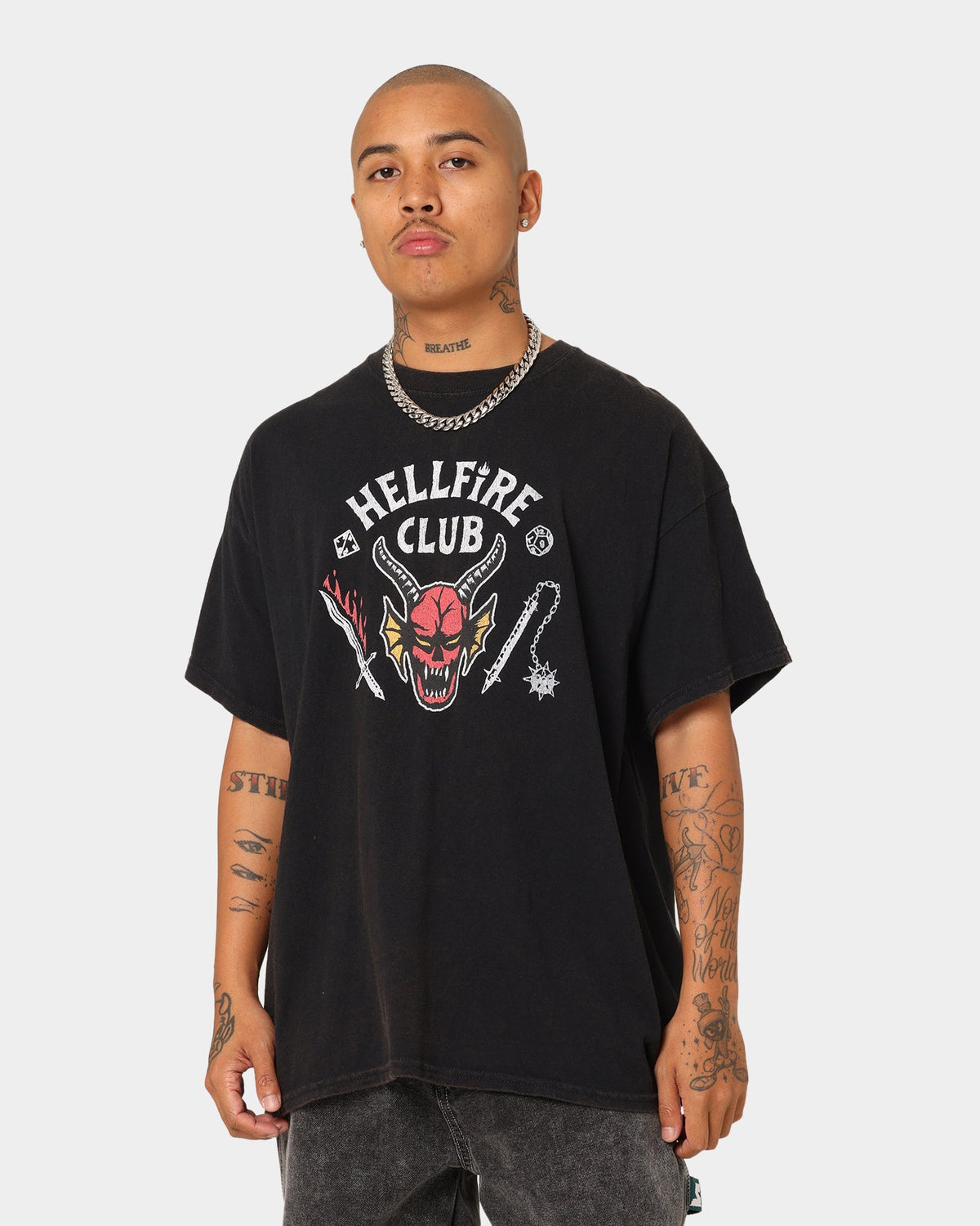 73Studio 73Studio X Stranger Things Hellfire Club Vintage T-Shirt Washed Black