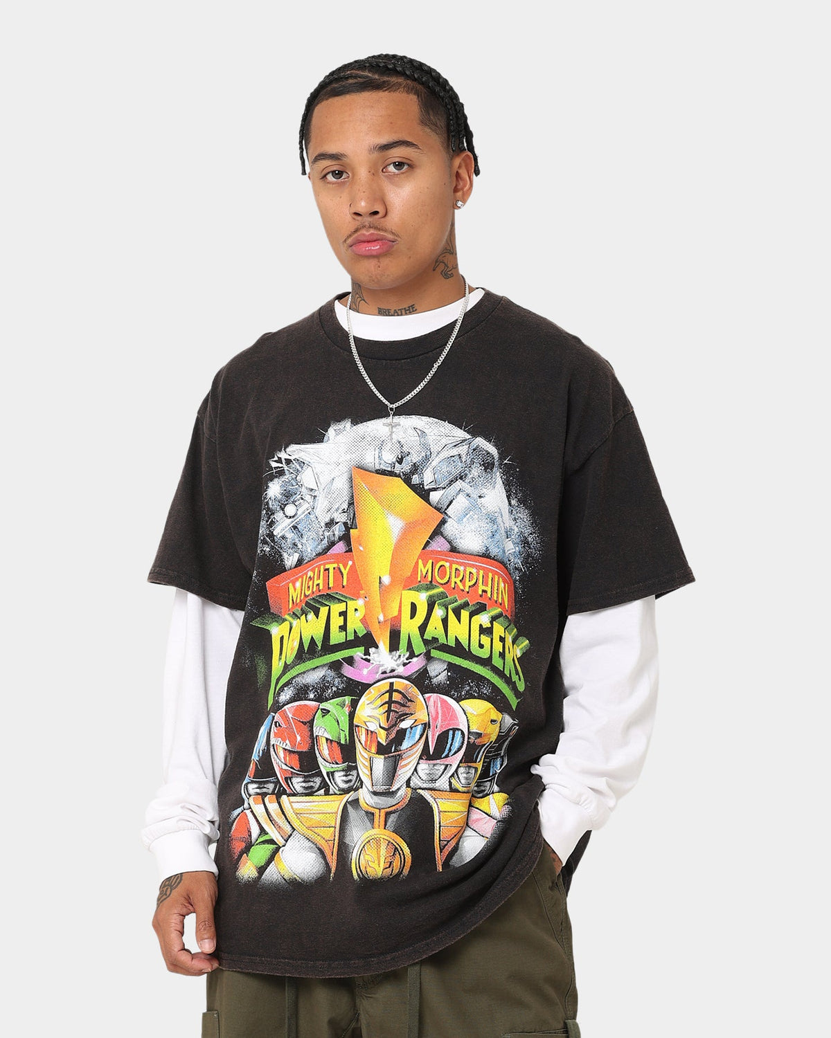 73Studio X Power Rangers Mighty Morphin Vintage T-Shirt Black Wash