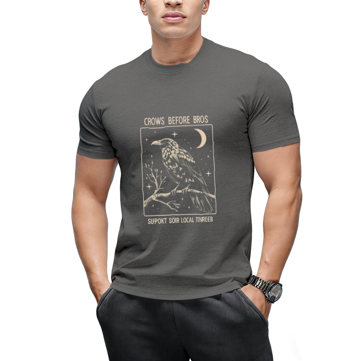 Funny Crows Before Bros, Support Your Local Murder, Vintage Retro Halloween Raven T-Shirt