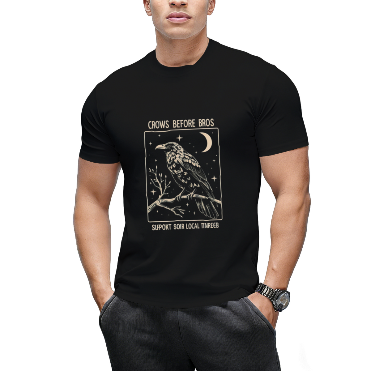 Funny Crows Before Bros, Support Your Local Murder, Vintage Retro Halloween Raven T-Shirt