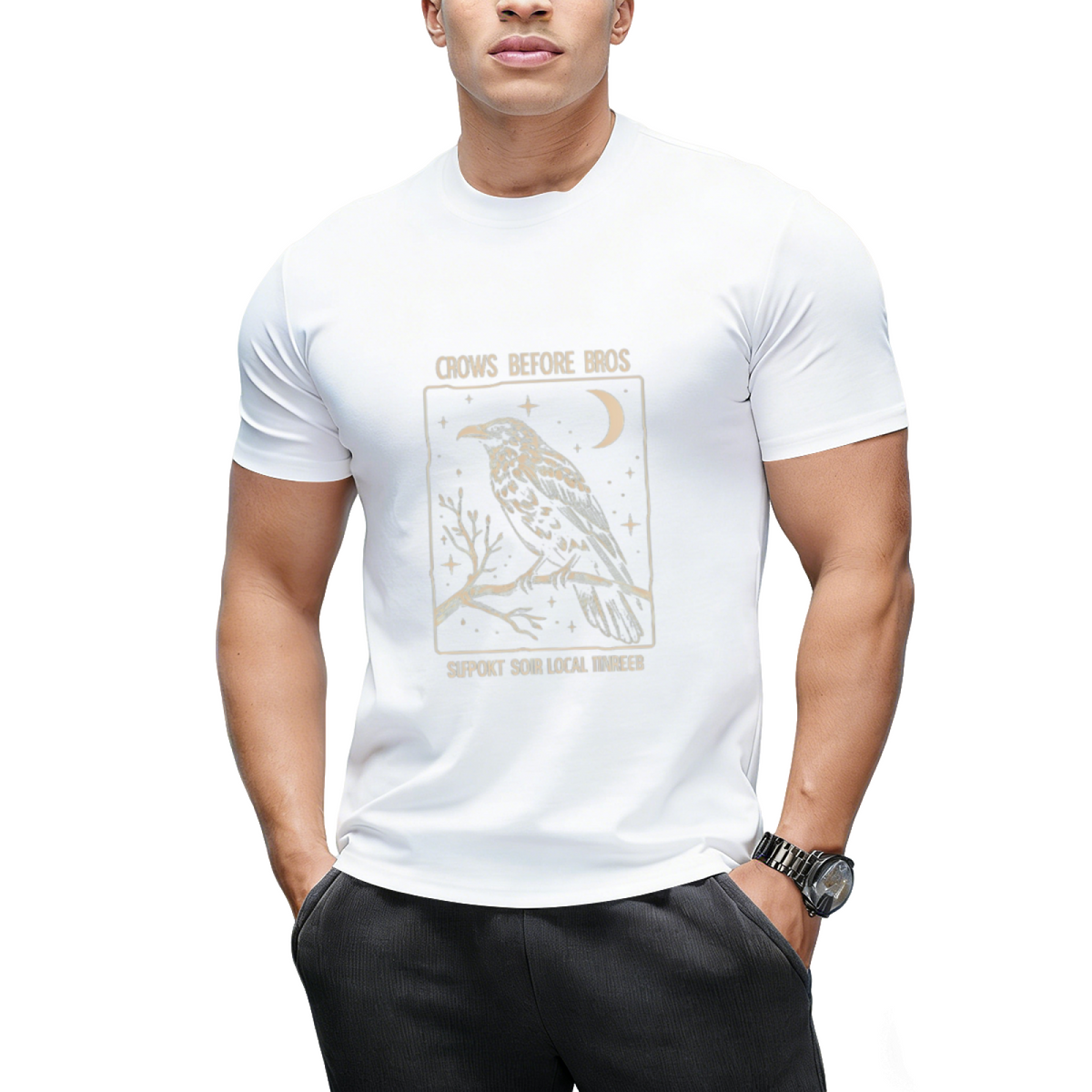 Funny Crows Before Bros, Support Your Local Murder, Vintage Retro Halloween Raven T-Shirt
