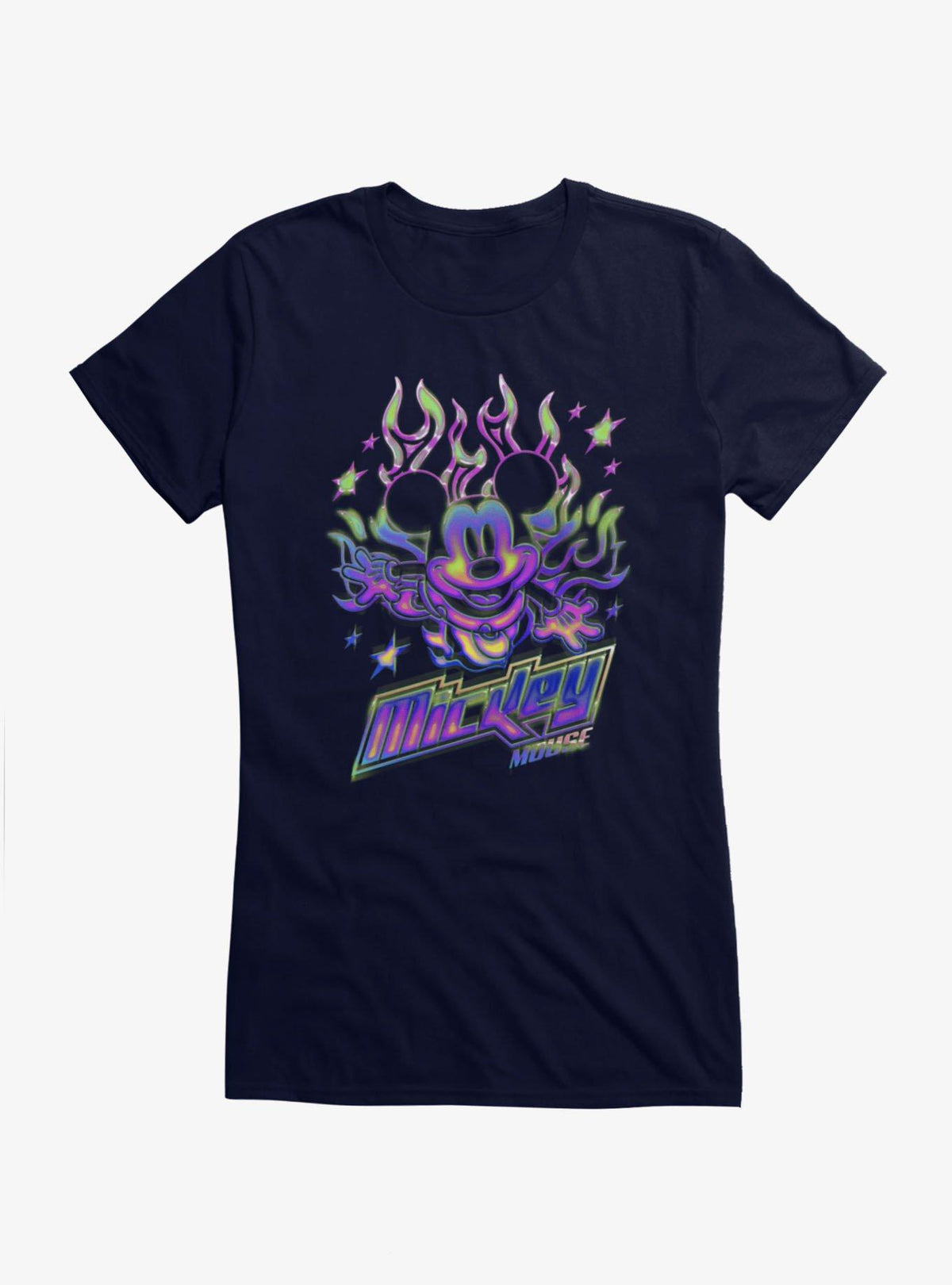 Disney Mickey Mouse Y2K Chrome Flames Girls T-Shirt