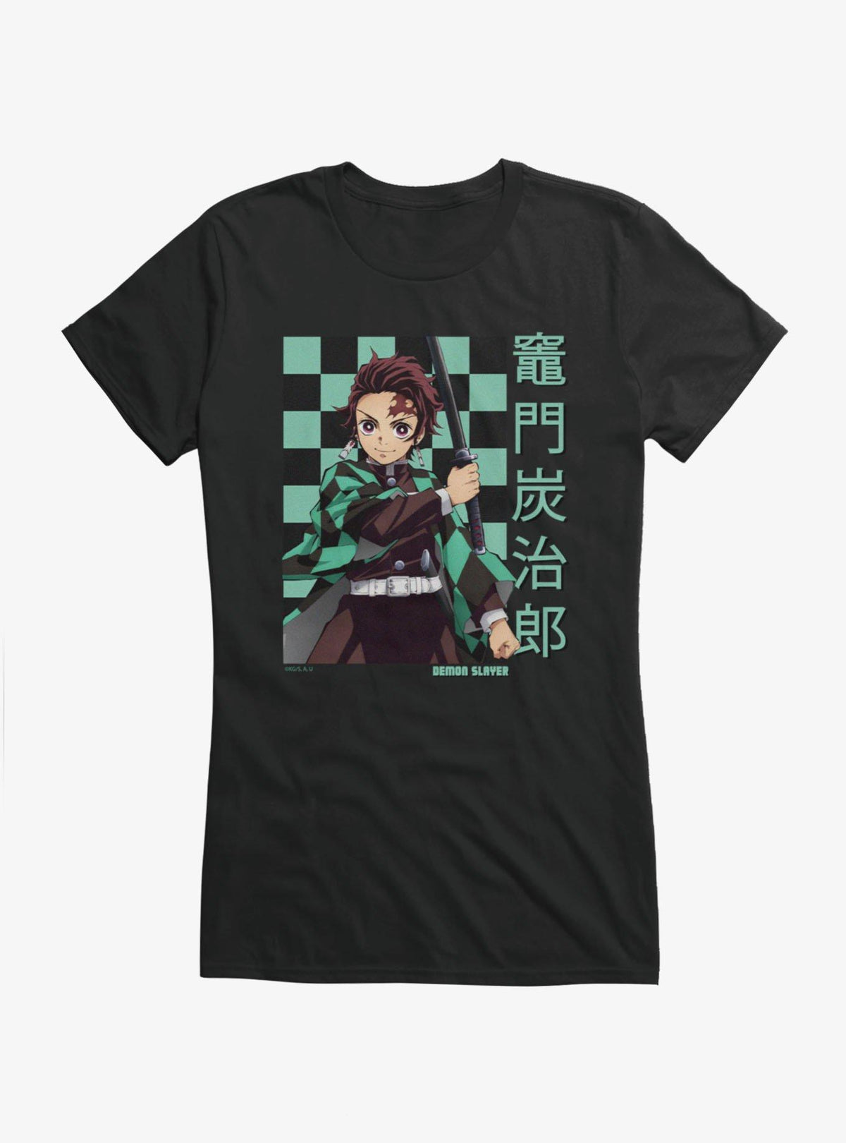 Demon Slayer Checkered Tanjiro Portrait Girls T-Shirt