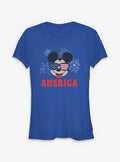 Disney Mickey Mouse American Flag Glasses Girls T-Shirt