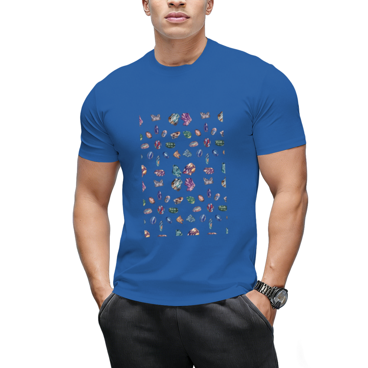Crystals 2 - Gemstones Watercolor Pastel Black T-Shirt