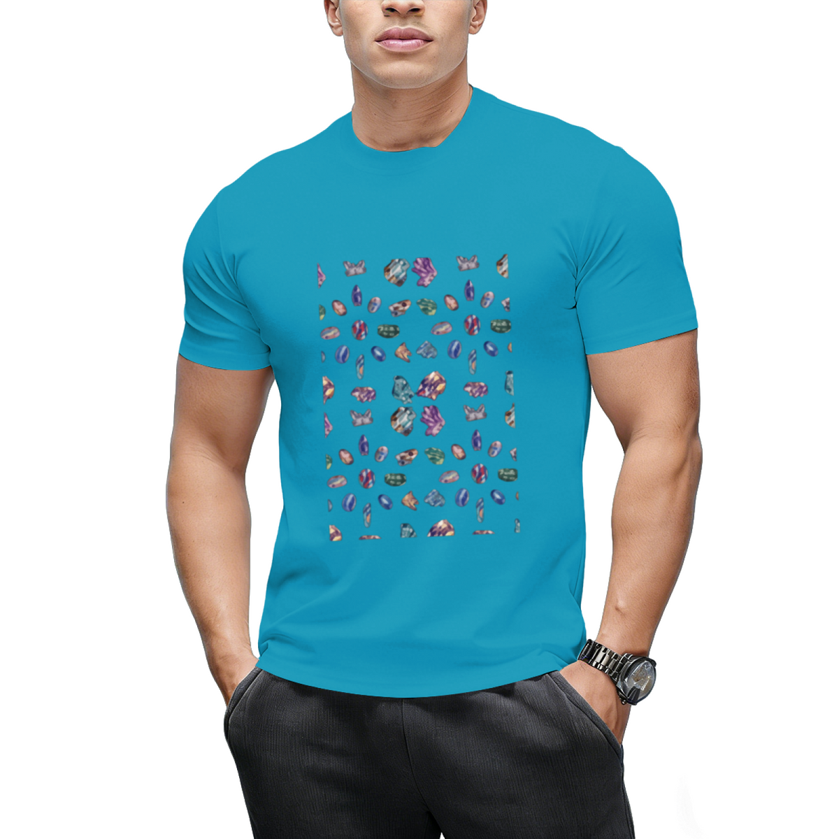 Crystals 2 - Gemstones Watercolor Pastel Black T-Shirt