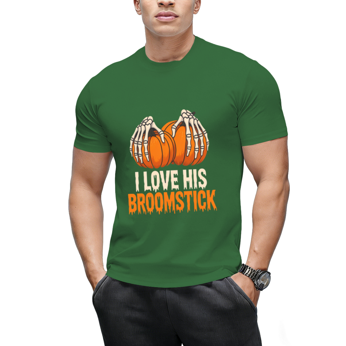 Broomstick Funny Halloween Couples T-Shirt