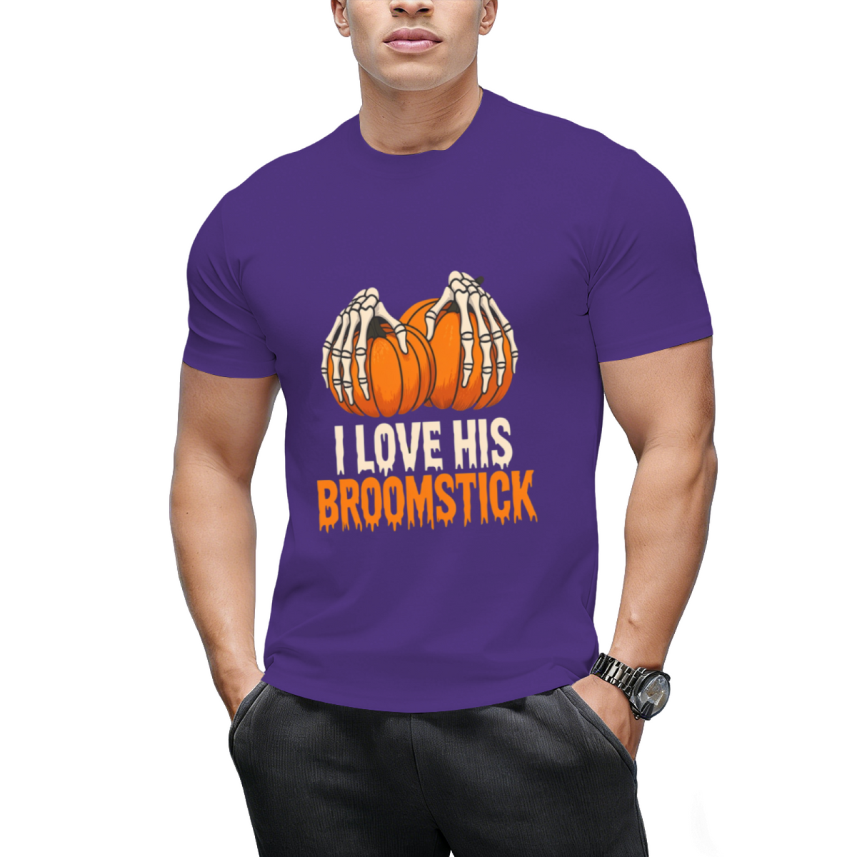 Broomstick Funny Halloween Couples T-Shirt