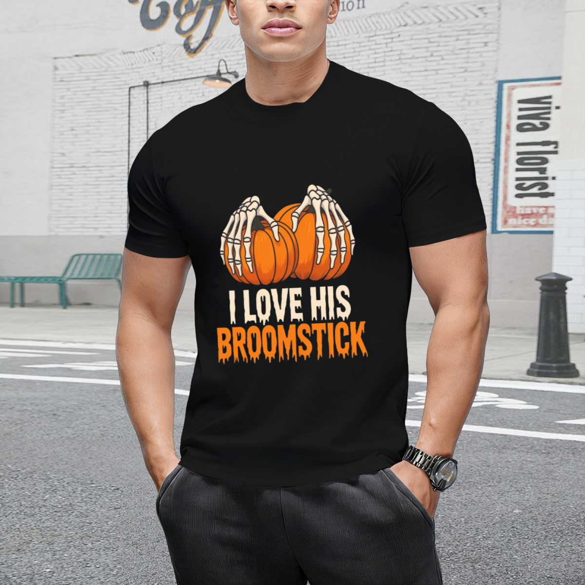 Broomstick Funny Halloween Couples T-Shirt