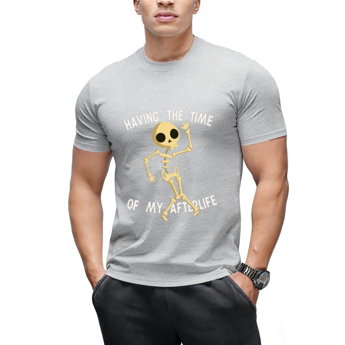 Funny Skeleton Halloween Having The Time Of My Afterlife T-Shirt