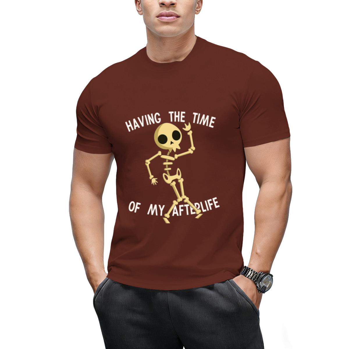 Funny Skeleton Halloween Having The Time Of My Afterlife T-Shirt
