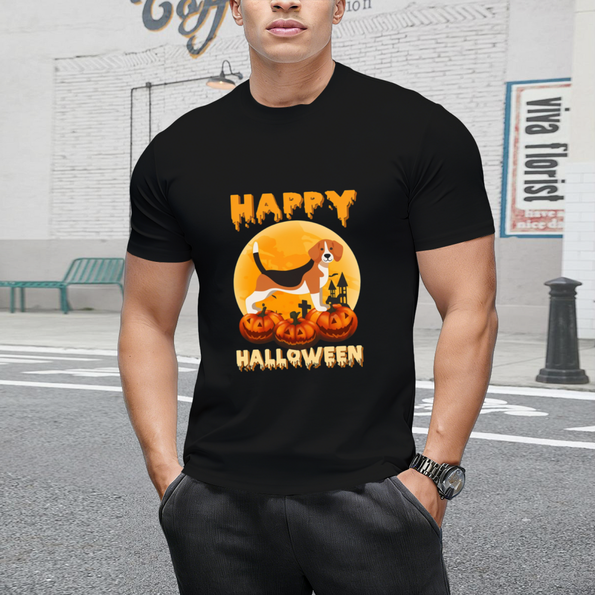 Beagle Halloween Scary Pumpkin Moon Costume T-Shirt