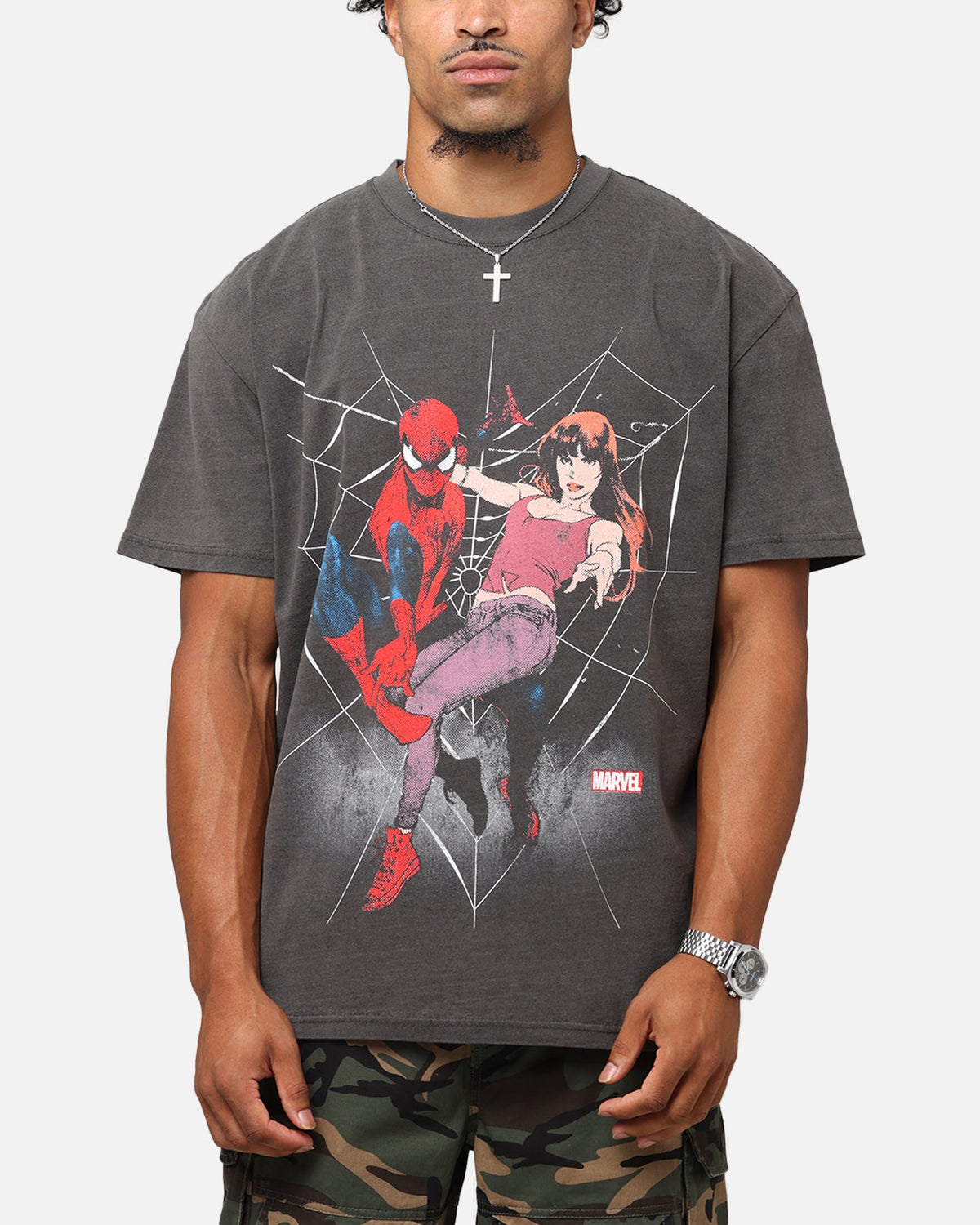 73Studio Marvel's Spider-Man Peter Parker & MJ Heavyweight T-Shirt Black Wash