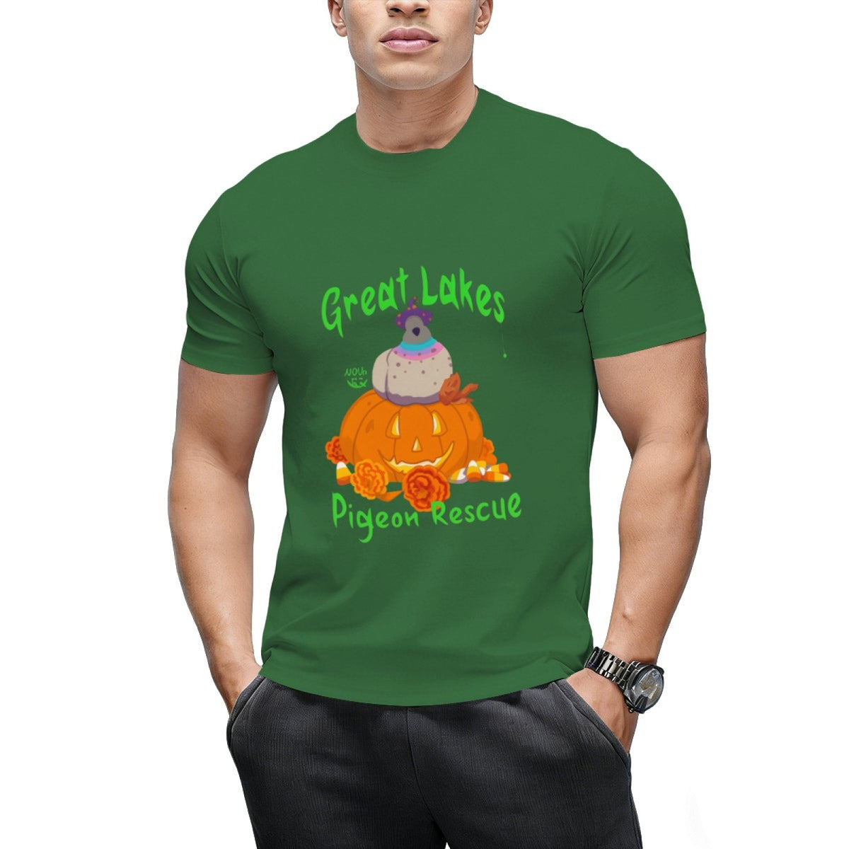 Halloween Pigeon by Pudgy Pigeons (Green) T-Shirt