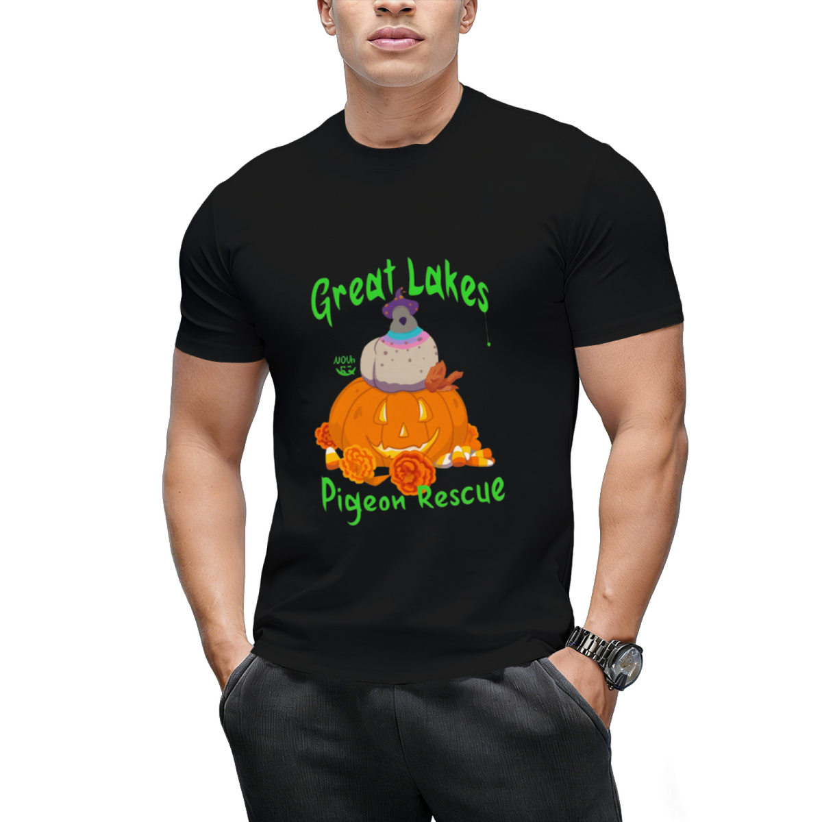 Halloween Pigeon by Pudgy Pigeons (Green) T-Shirt