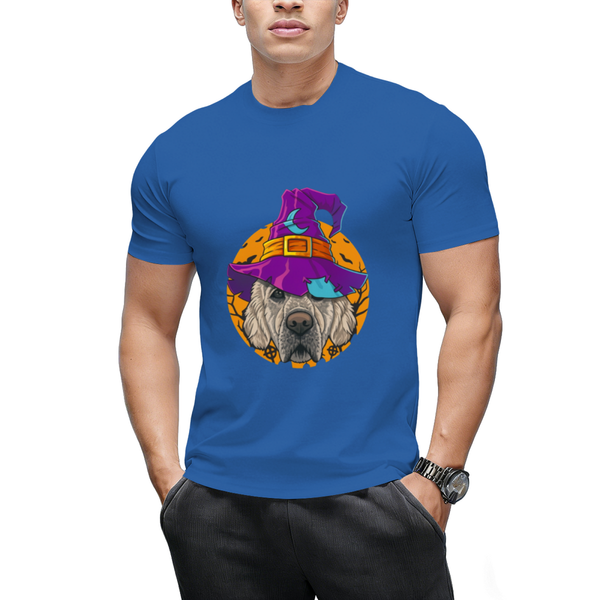Golden Retriever Witch Funny Halloween Costume Creepy Moon T-Shirt