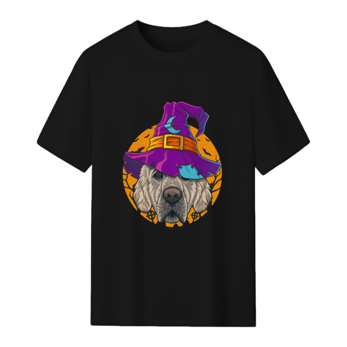 Golden Retriever Witch Funny Halloween Costume Creepy Moon T-Shirt