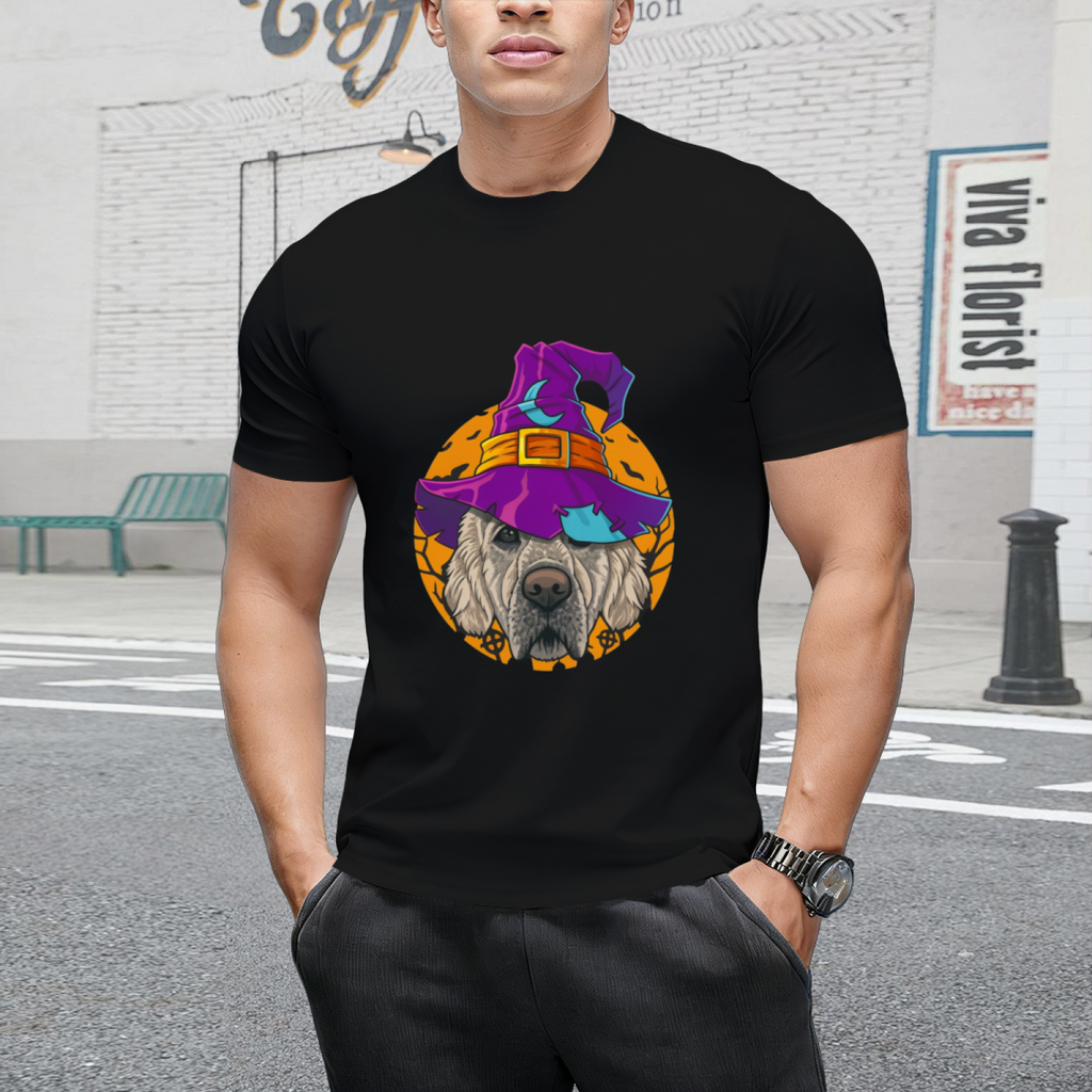 Golden Retriever Witch Funny Halloween Costume Creepy Moon T-Shirt
