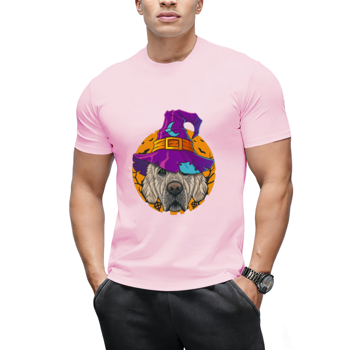 Golden Retriever Witch Funny Halloween Costume Creepy Moon T-Shirt