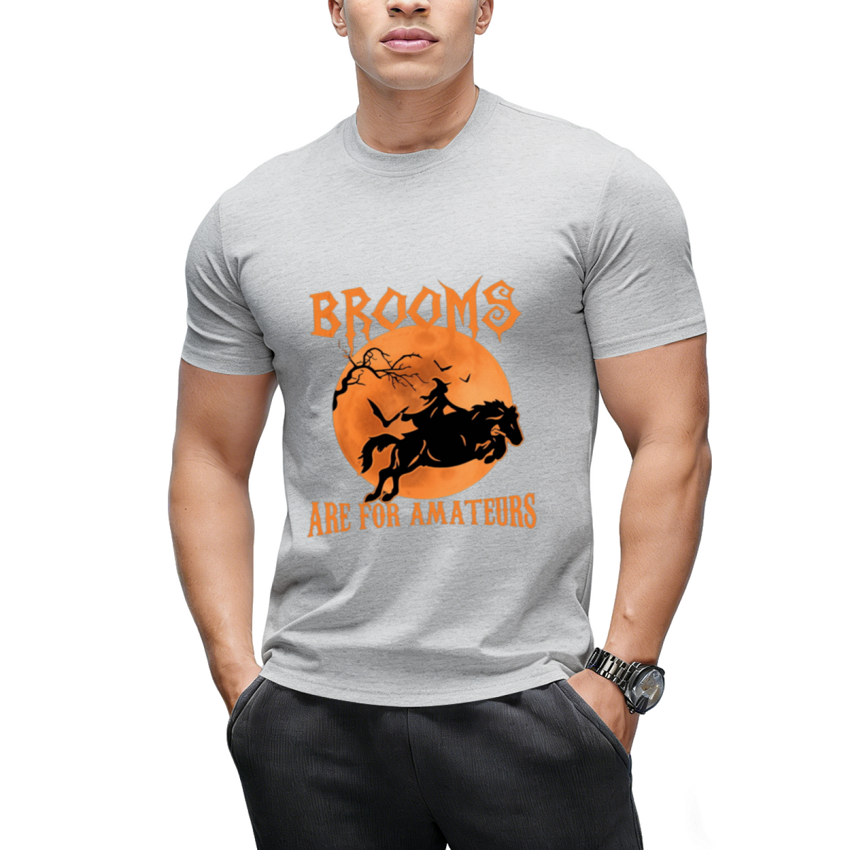Brooms Are For Amateurs Horse Riding Funny Halloween Costume T-Shirt