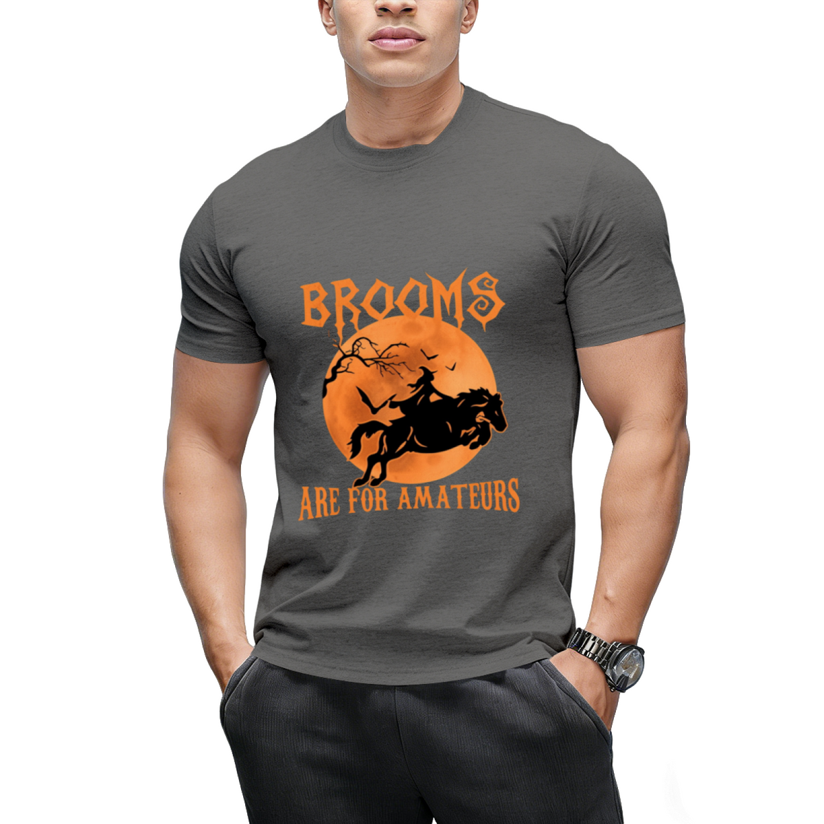 Brooms Are For Amateurs Horse Riding Funny Halloween Costume T-Shirt