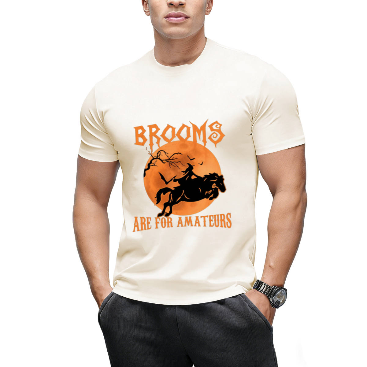 Brooms Are For Amateurs Horse Riding Funny Halloween Costume T-Shirt