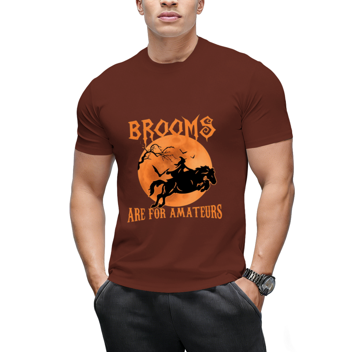 Brooms Are For Amateurs Horse Riding Funny Halloween Costume T-Shirt