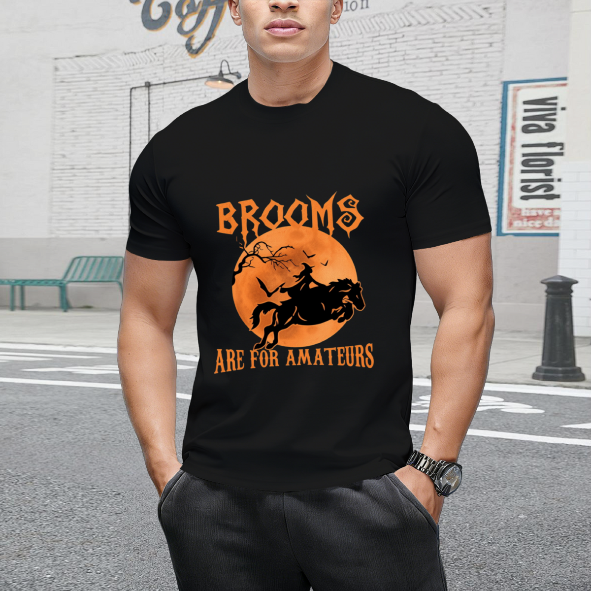 Brooms Are For Amateurs Horse Riding Funny Halloween Costume T-Shirt