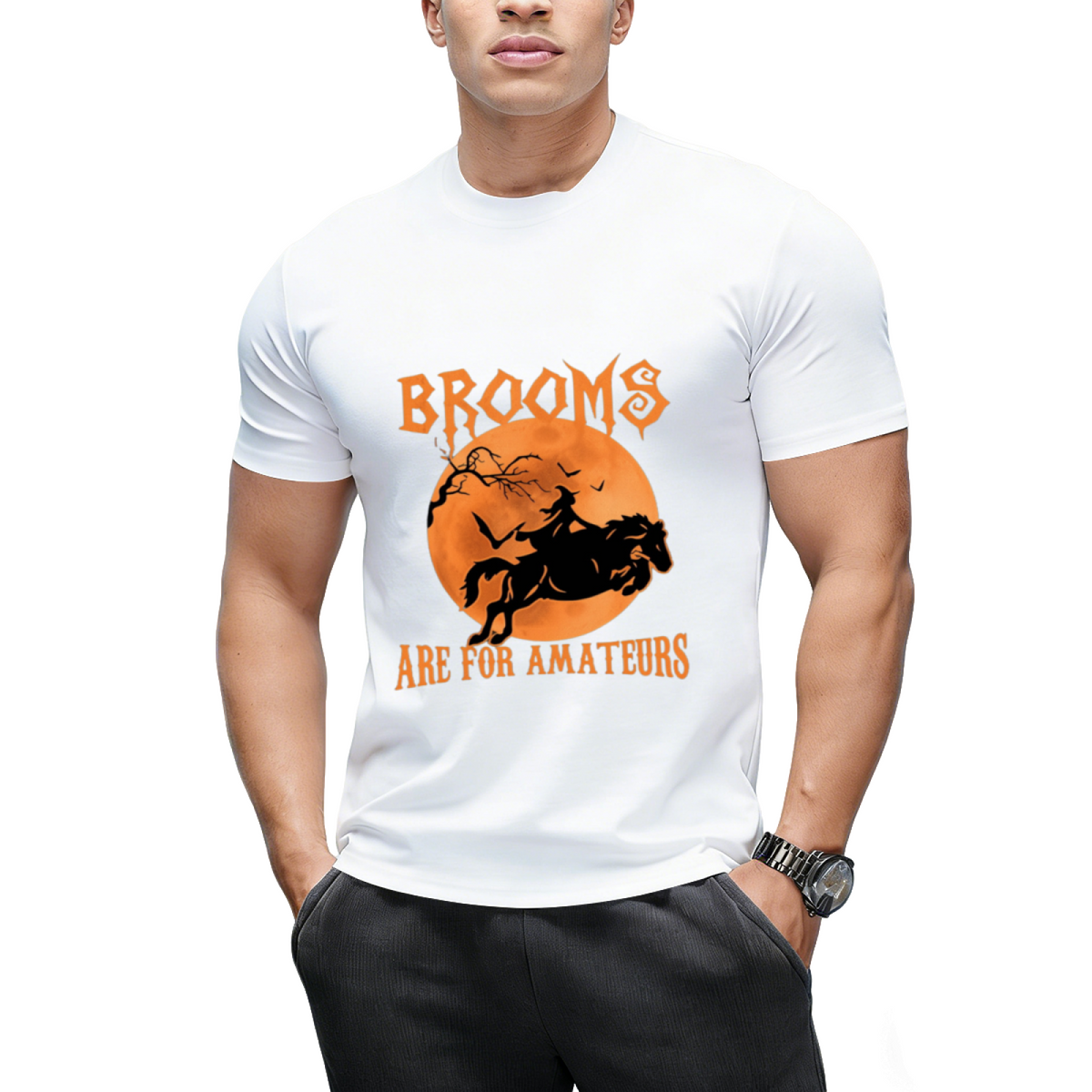 Brooms Are For Amateurs Horse Riding Funny Halloween Costume T-Shirt