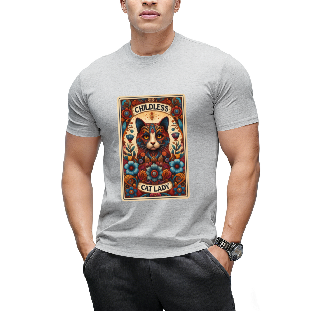 Halloween Childless Cat Lady Tarot Card Cat Lover T-Shirt