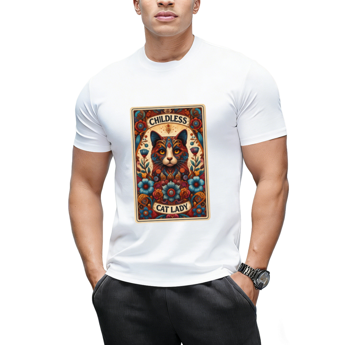 Halloween Childless Cat Lady Tarot Card Cat Lover T-Shirt