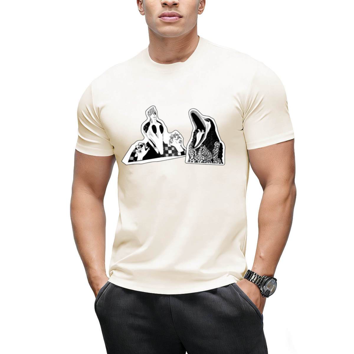 Adam  Barbara Ghost Halloween Inspired 80's Monster Couple T-Shirt