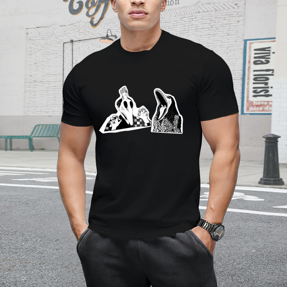 Adam  Barbara Ghost Halloween Inspired 80's Monster Couple T-Shirt