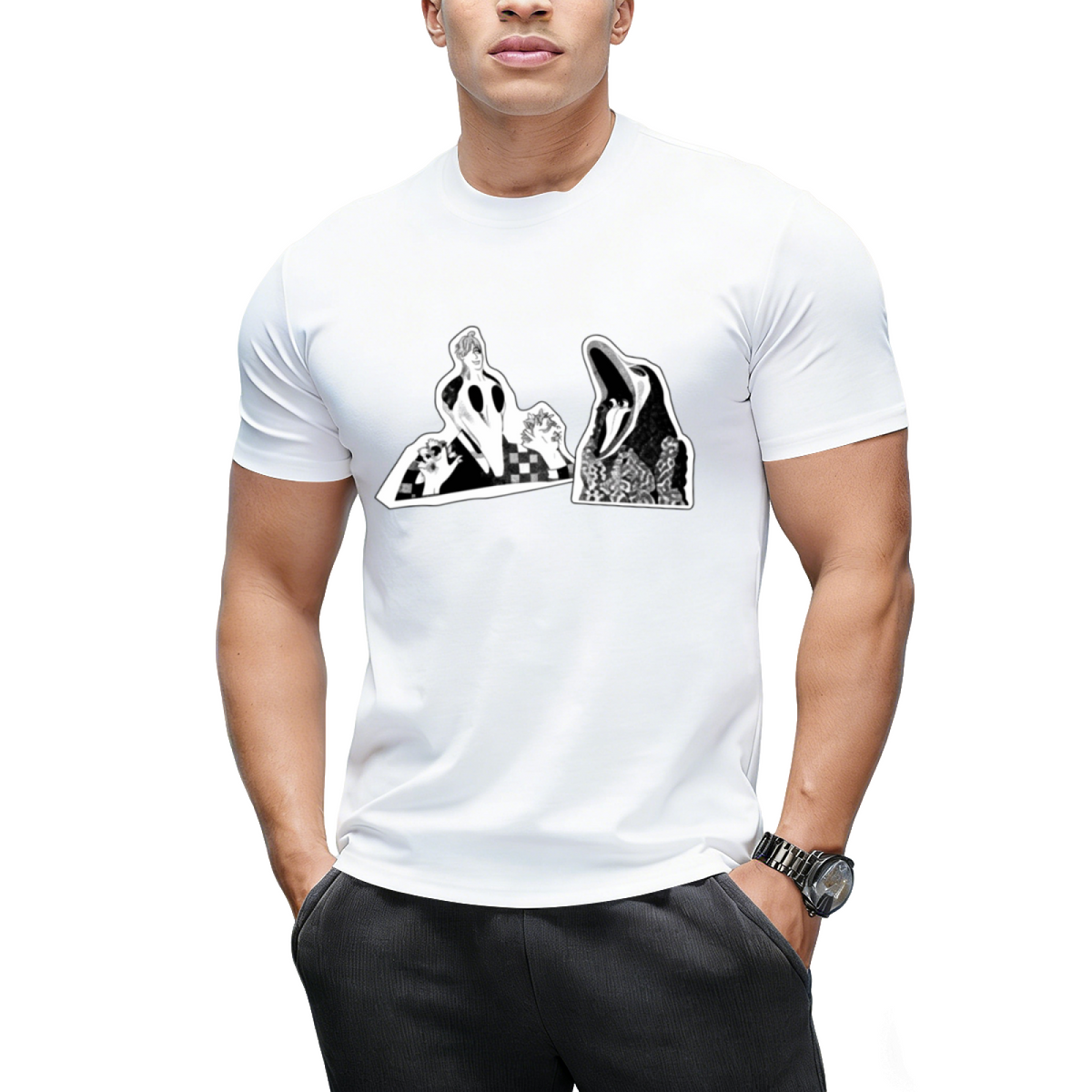 Adam  Barbara Ghost Halloween Inspired 80's Monster Couple T-Shirt