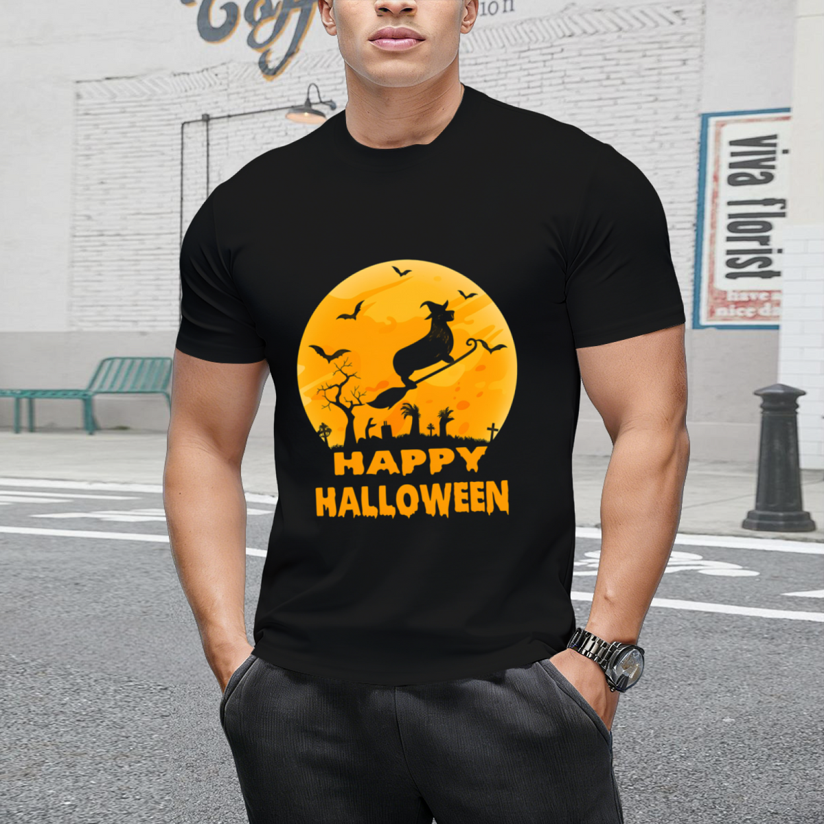 Corgi dog witch halloween T-Shirt