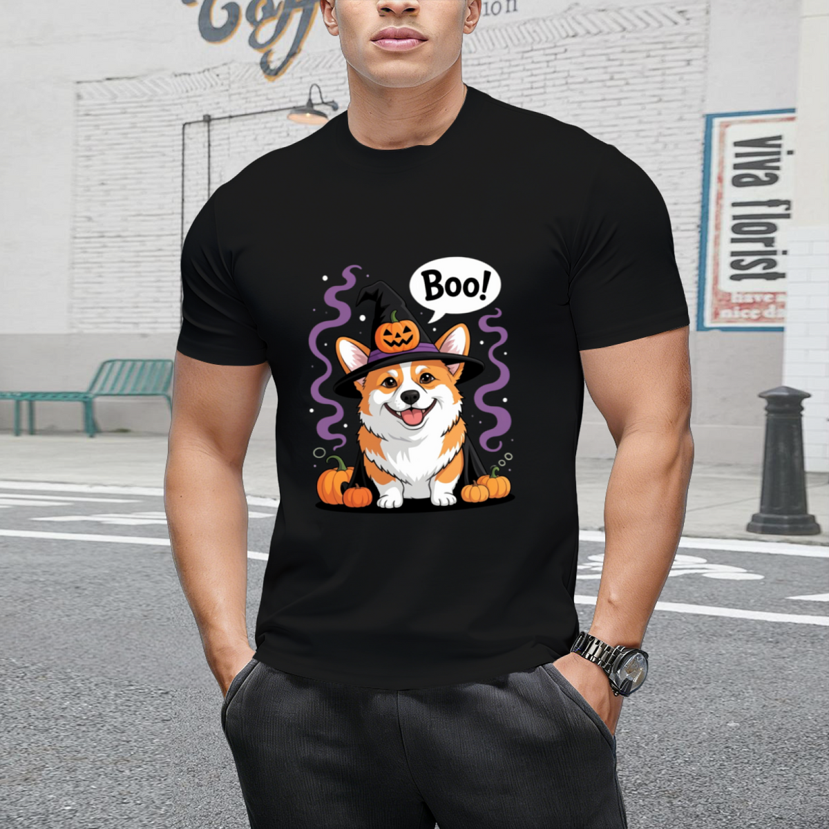Funny Witch Corgi Dogs Saying Boo Dressed As Ghost Halloween T-Shirt