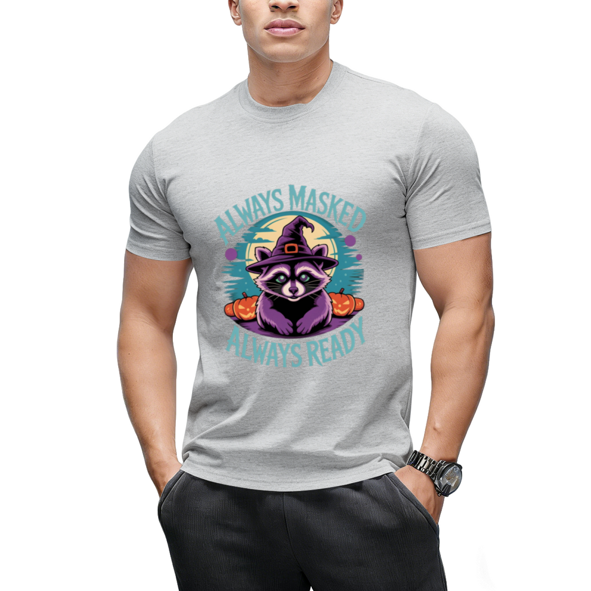 Cute Halloween Witch Racoon Lover Always Masked Always Ready T-Shirt
