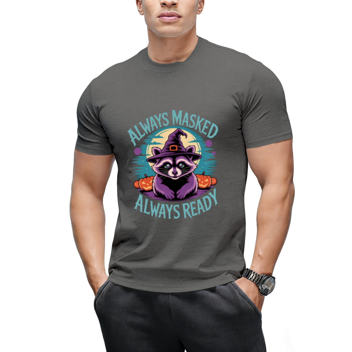 Cute Halloween Witch Racoon Lover Always Masked Always Ready T-Shirt