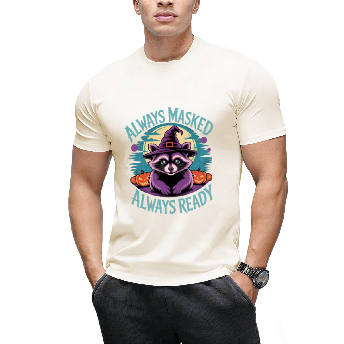 Cute Halloween Witch Racoon Lover Always Masked Always Ready T-Shirt