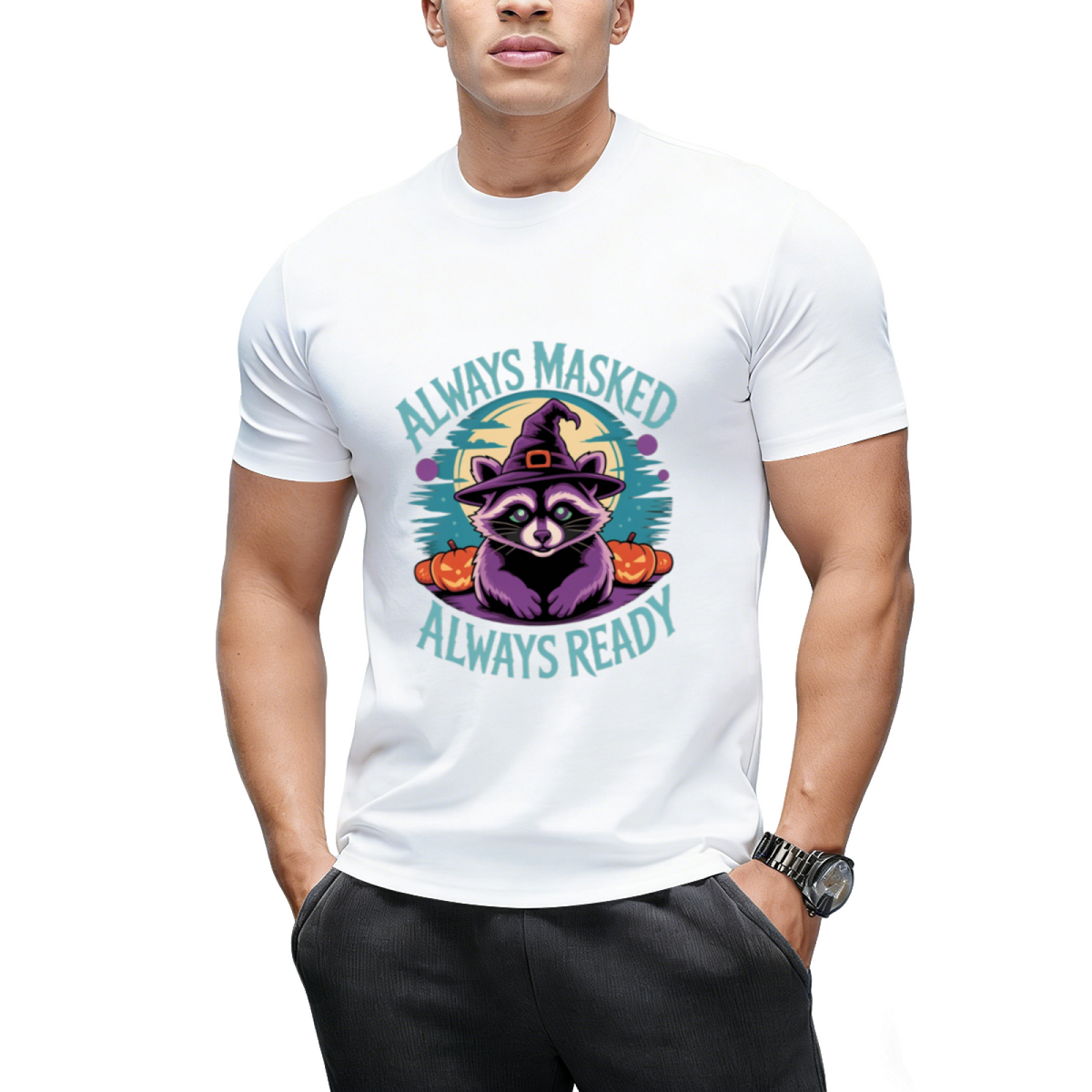 Cute Halloween Witch Racoon Lover Always Masked Always Ready T-Shirt