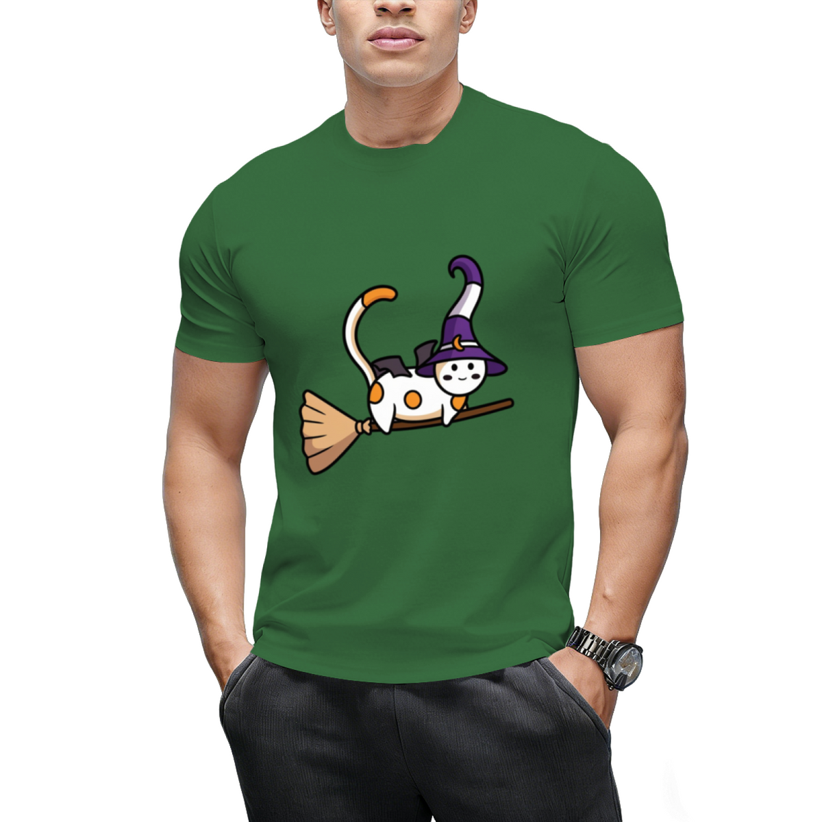 Cute witch cat flying on a broom Sticker T-Shirt