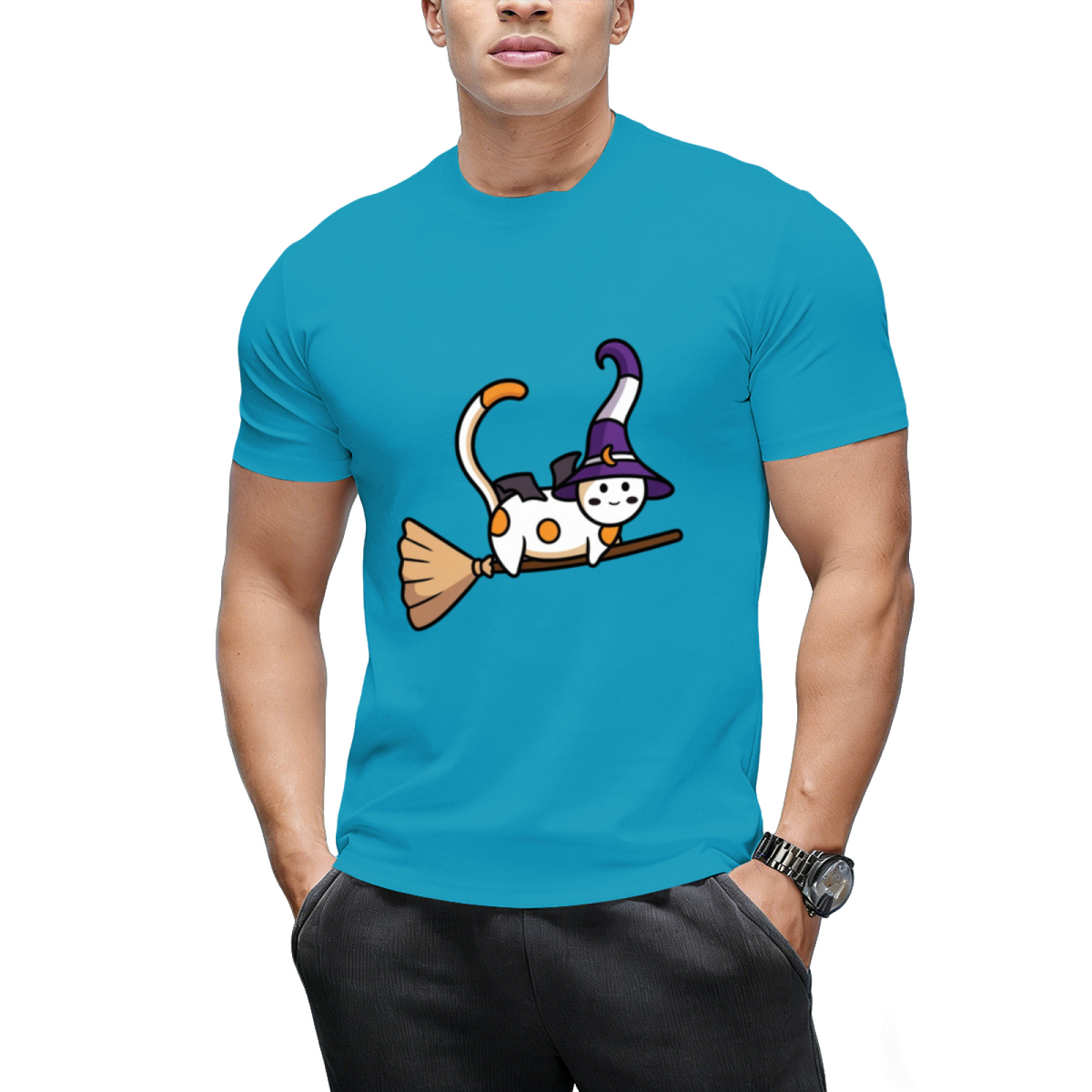 Cute witch cat flying on a broom Sticker T-Shirt