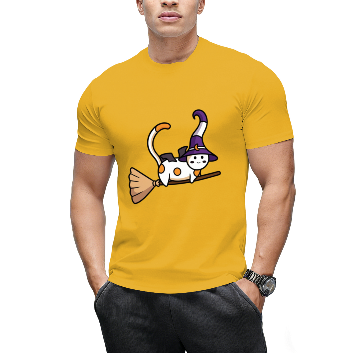 Cute witch cat flying on a broom Sticker T-Shirt