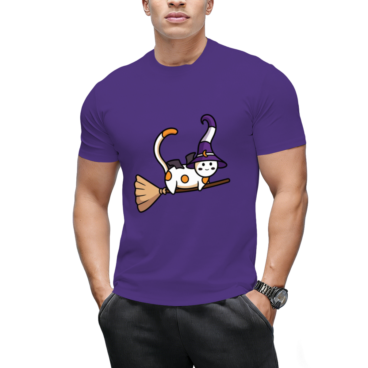 Cute witch cat flying on a broom Sticker T-Shirt