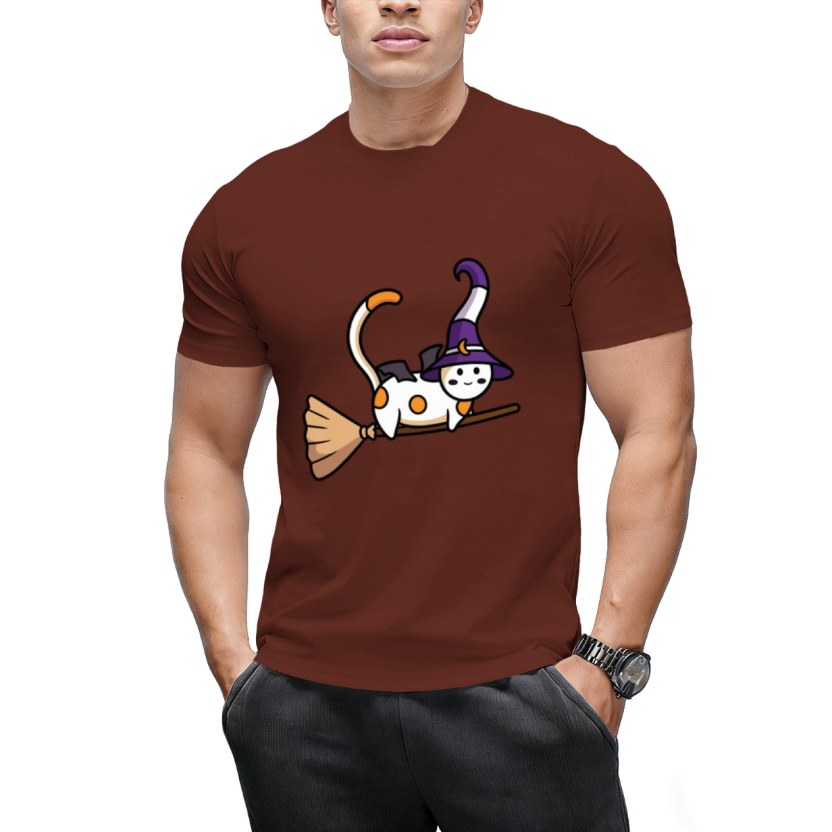 Cute witch cat flying on a broom Sticker T-Shirt