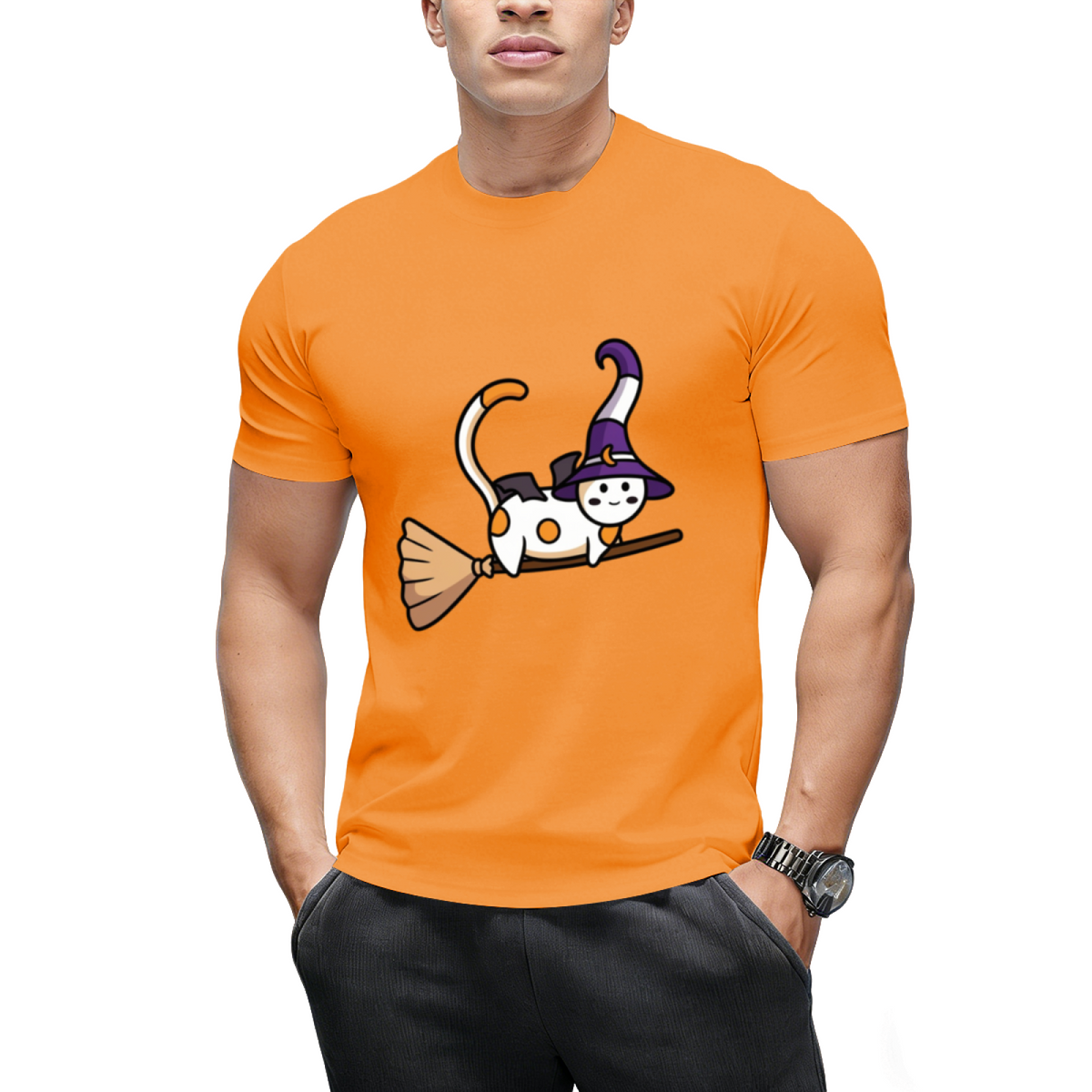 Cute witch cat flying on a broom Sticker T-Shirt