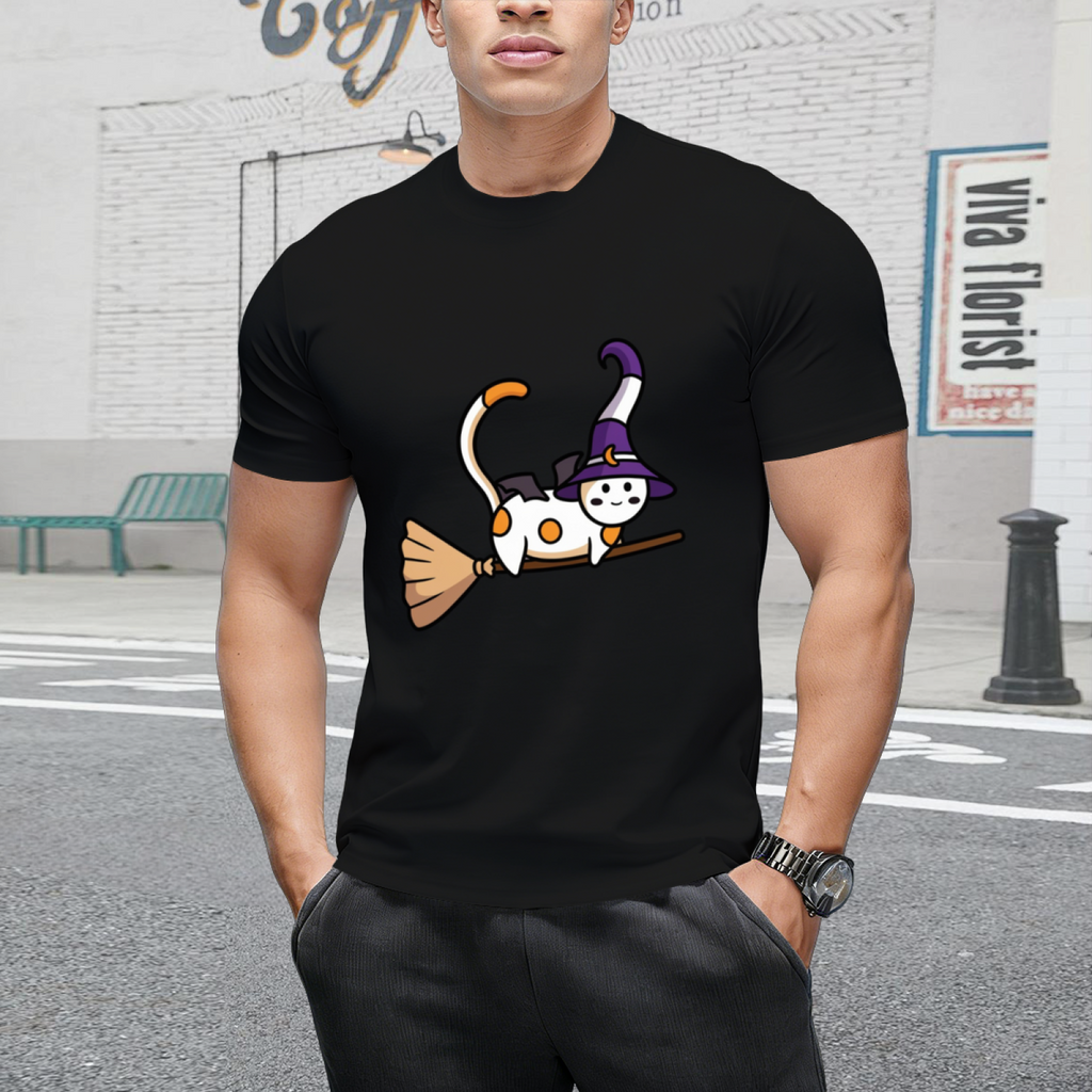 Cute witch cat flying on a broom Sticker T-Shirt