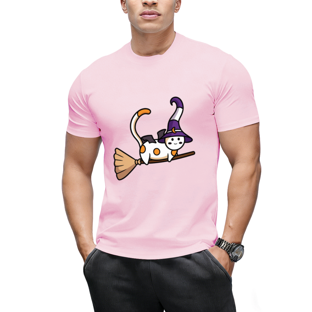Cute witch cat flying on a broom Sticker T-Shirt