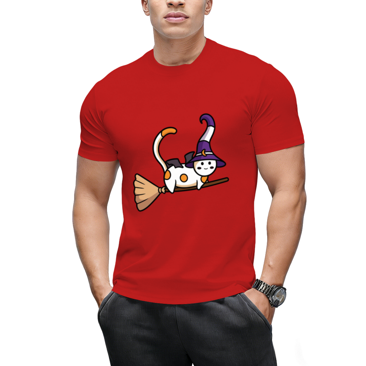 Cute witch cat flying on a broom Sticker T-Shirt