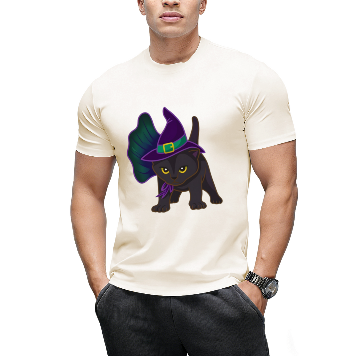 Halloween Kitten Dressed In Witch Costume T-Shirt